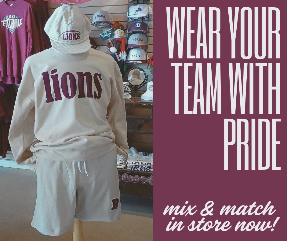 LIONS!! Need some holiday gifts? Stock up now and show off your team spirit swag in any season!  ow.ly/aFK250XByPN #TeamSpirit #FullOutfit #BrownwoodLions