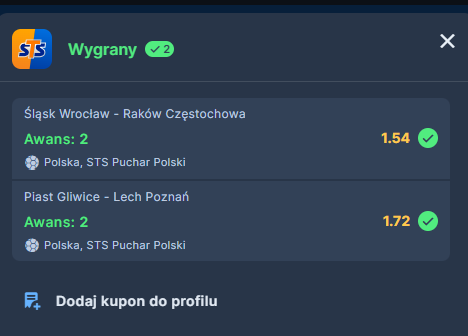 Na pocieszenie wygrana pod bonus na <a href="/stspolska/">STS</a>  ale to było raczej pewne