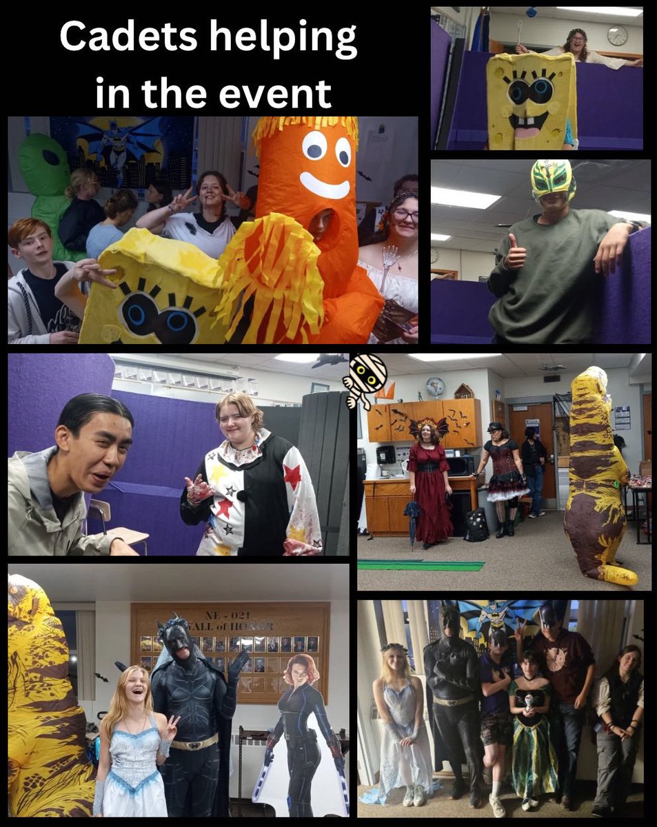 BEAFJROTC's tweet photo. The community was invited to our school’s annual trick or treat night, the 28 of October. We built a haunted maze and had games set up in our room. Our cadets got to work in the maze and game room, where they got to help scare, and play games with their peers.
#OURHOUSE #NE021 https://t.co/PCthKBywQD
