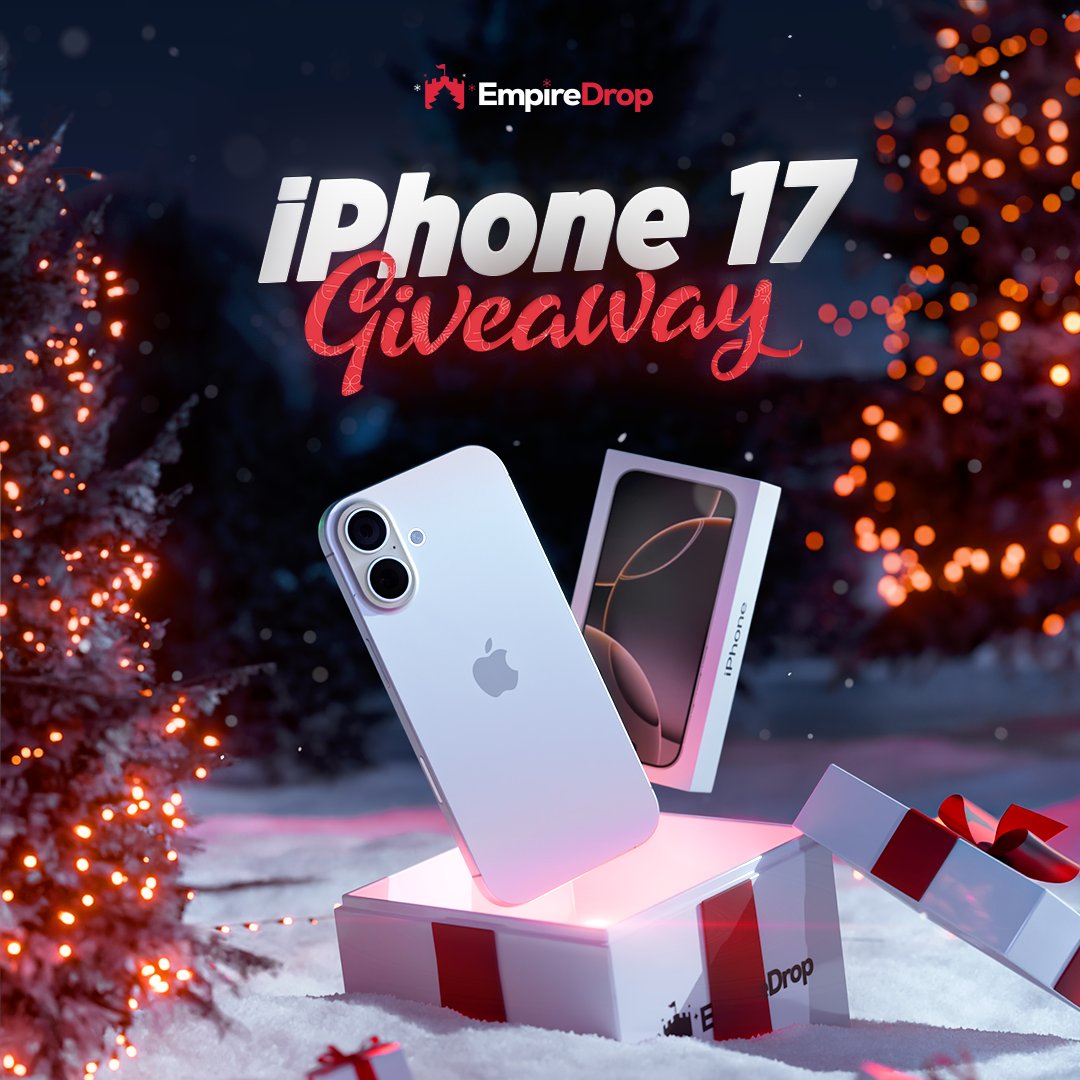 empiredrop's tweet image. IPHONE 17 GIVEAWAY  🎁

We&apos;re giving away a brand new iPhone 17 to ONE lucky winner! 🔥

How to enter: 
✅ RT + Like
✅ Follow us
✅ Tag 3 friends below 👇

Winner picked December 10 - Good luck 🍀