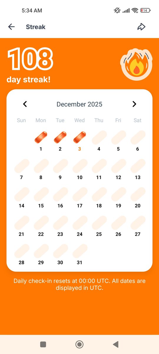 I've been Orange-Pilled and Seeing Signs for 108 days 👀🧡🐉.Join the app and be a better version of yourself! Keep being consistent always fam🧡🧡 Gib me oranges now hehehehe🍊🎉🥳