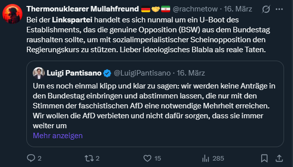 Gemeinsame Anträge mit der AfD: ❌

Abstimmungsverhalten, das das Merzregime stützt: ☑️