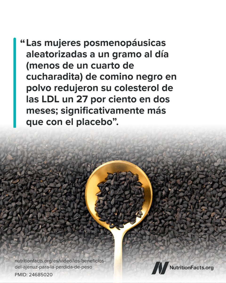 NF_Espanol's tweet photo. Un estudio descubrió que las mujeres posmenopáusicas que fueron aleatorizadas a consumir un gramo al día de polvo de comino negro redujeron su colesterol de las LDL en un 27 por ciento en dos meses, significativamente mejor que el placebo.  https://t.co/F1i4Bd74pD https://t.co/Dx5lfMxAQS