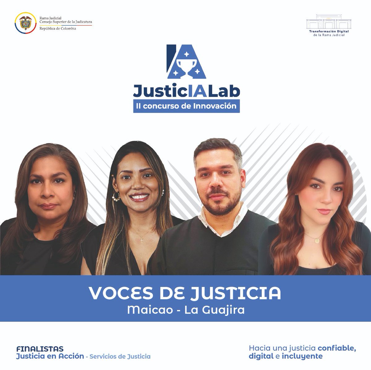 judicaturacsj's tweet photo. 🏅Finalista Voces de Justicia
📍 Maicao, La Guajira
Esta iniciativa busca acercar la justicia a los pueblos raizales. Se trata de un traductor virtual intercultural que elimina barreras lingüísticas para garantizar el acceso a la justicia de estas comunidades.
#JusticIALab https://t.co/yLvVIlPiUO