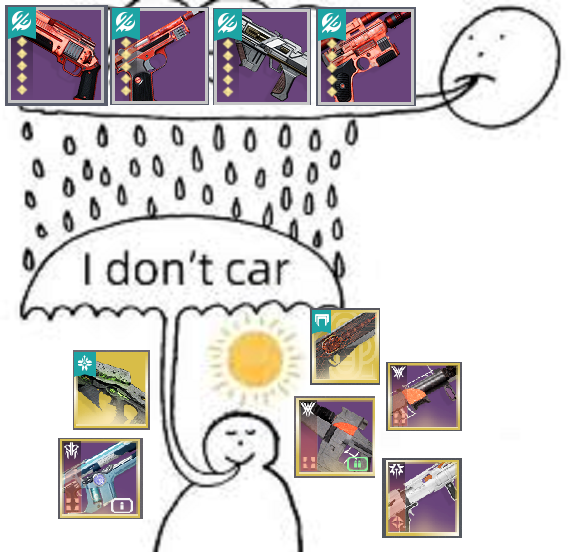 thistlefangirl7's tweet image. renegades campaign finally giving me my first tier 5s just for me to instantly vault all of them and keep using the same weapons ive used in everything for the past 2 years