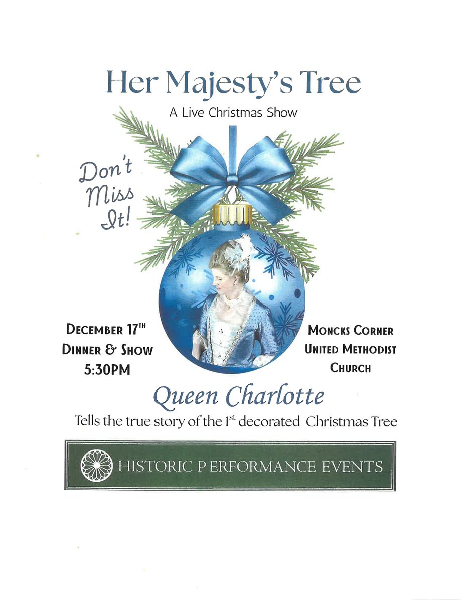 bcls's tweet photo. Join Berkeley 250 and Historic Performance Events for this spectacular Holiday Dinner Theater Program on December 17 from 5:30 - 7:30 pm.  Visit  https://t.co/XBTSePutCu

Ticket pricing:  $25 for adults and $10 for children (5 - 18).  Please register by calling 843-761-8547. https://t.co/YC1FM97zOO