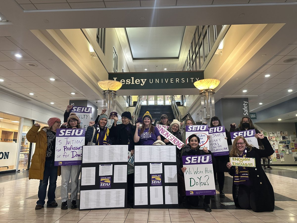 SEIU509's tweet image. ✊ Today, @lesley_u faculty and students marched on the president to deliver a petition signed by over 500 supporters, including a supermajority of faculty, demanding a fair contract for CORE faculty and adjuncts!