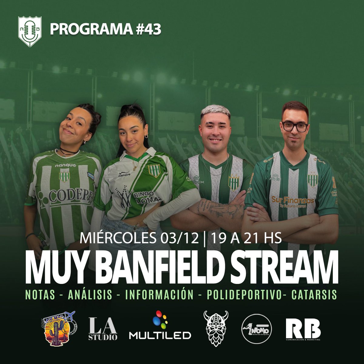 RodriBarrios97's tweet photo. Prendemos Muy Banfield #EP43
Hoy tenemos un programa de mucho análisis, en el marco de un día muy delicado en el club.
📌Además tendremos una nota en vivo y también nos visita @TatoMendez20, colega invitado para debatir del presente de Banfield.
Desde las 19Hs nos escuchan por Youtube: https://t.co/RCaI4Q3VzW…
📍junto a @seeryluu | @luddalderete_ | @maticolombo_