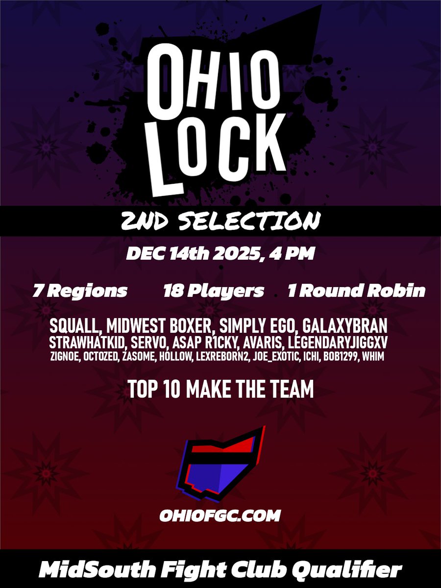 ohiofgc's tweet image. Welcome back EGOISTS.  OHIO LOCK: 2ND SELECTION is ready for you.

The old team clashes with new challengers to determine who will be the heroes that WILL defend our MIDSOUTH FIGHT CLUB championship title.

📺: twitch.tv/ohiofgc
🗓️: Dec. 14th, 4 PM