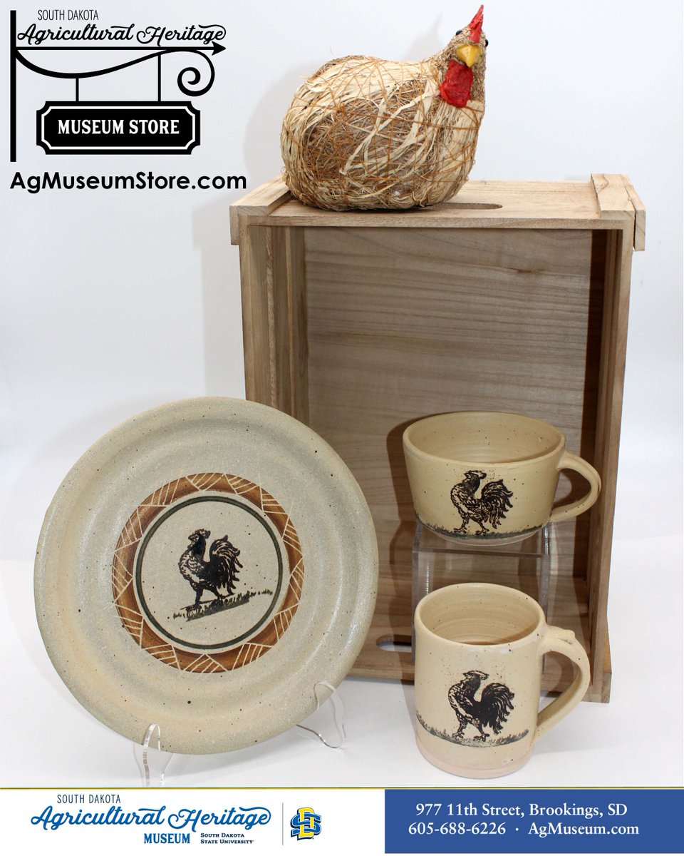 sdagmuseum's tweet image. Rise and shine my feathered friends. Nothing like a cup of coffee in a Dakota Stoneware mug to get you through the day! A great gift this holiday season. Shop in the museum or online at agmuseumstore.com. #sdAgMuseum #chickens