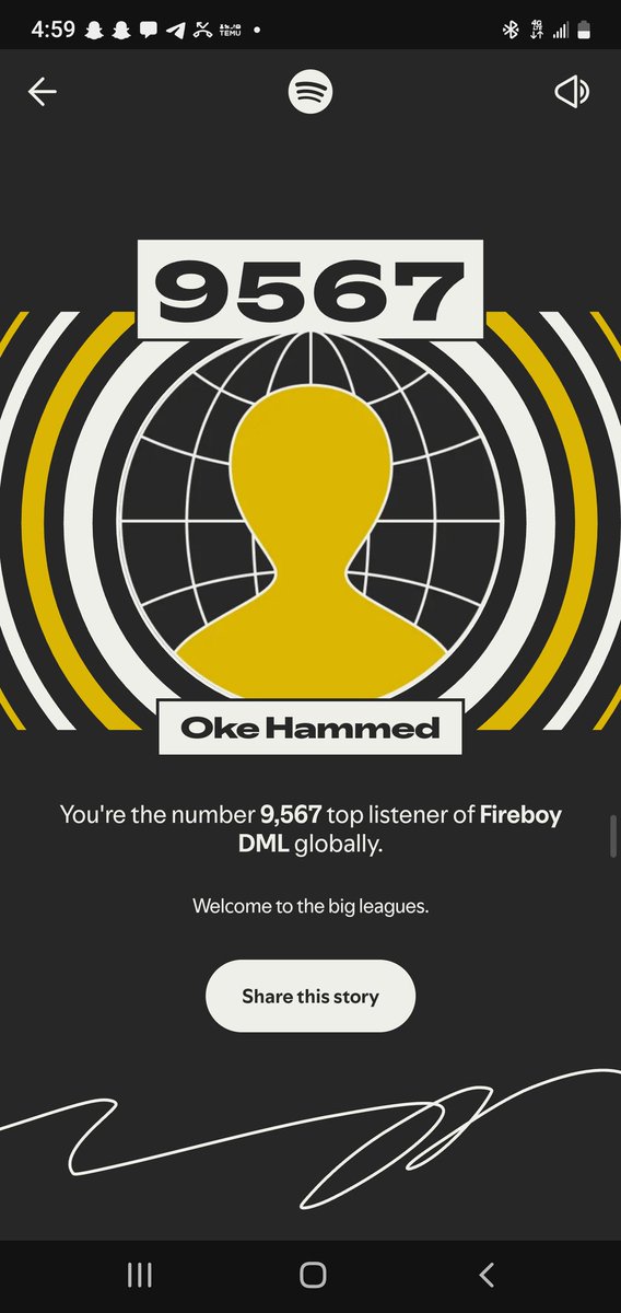 My sportify wrapped 2025. 
Fireboy my GOAT. <a href="/fireboydml/">Fireboy DML</a> .