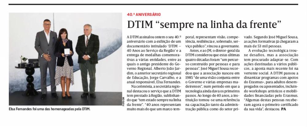 #dtim40anos #dtim_madeira 
Na edição impressa do JM-Madeira, de 03.12.2025. 👏