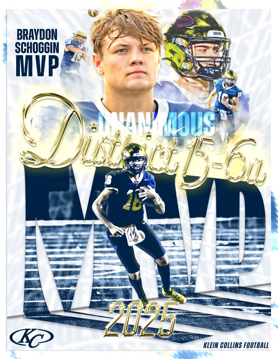 Congratulations to our QB1 <a href="/BraydonSch6/">Braydon Schoggin</a> on being named the unanimous 15-6A District MVP! He will go down as one of the best in Klein Collins history. #4MB #TigerPride