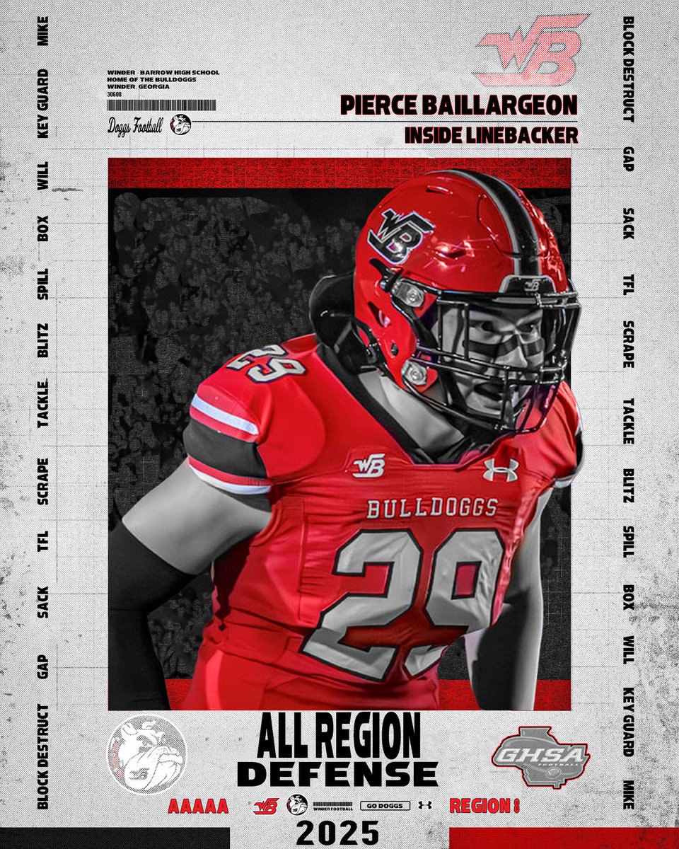 👤 Pierce Baillargeon
❎ <a href="/PierABaill/">Pierce baillargeon</a> 
 🏈 Inside Linebacker
🏅 5A-Region 8, Defense
🎓 2028
🎥 tinyurl.com/bd58u5wr
📸 Doug Doc Bower