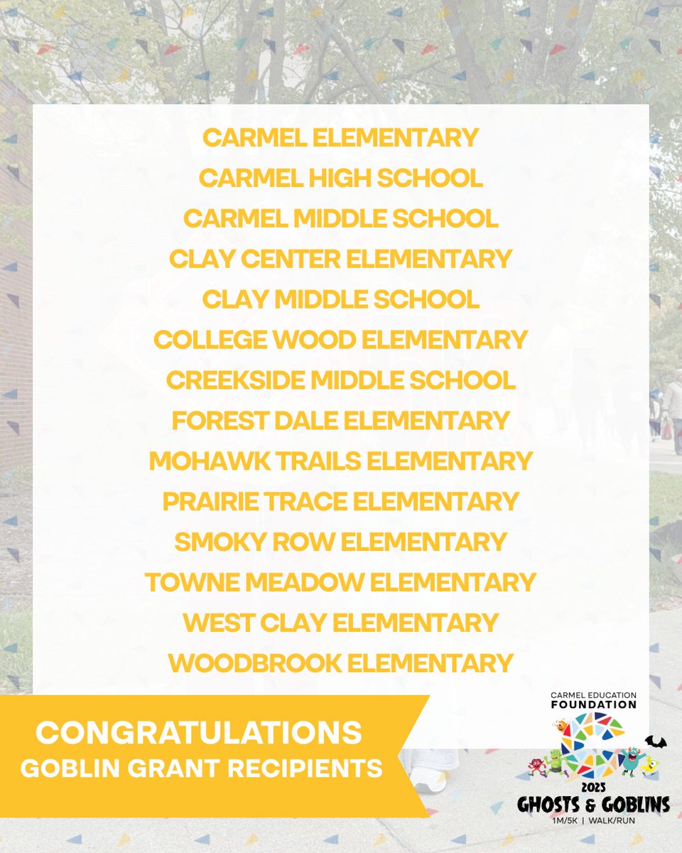 🎃✨ The Carmel Education Foundation is excited to announce the 2025 Goblin Grant recipients!

These grants support creative, community-building &amp; wellness-focused projects across Carmel Clay Schools.

Full list: ccs.k12.in.us/foundation/eve…

#GoblinGrants #CarmelEducationFoundation