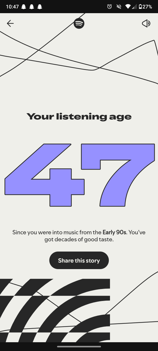 Flufferonie's tweet photo. 47 years lmao. Otherwise, it's as expected. #SpotifyWrapped2025 #SpotifyWrapped https://t.co/XZyuyGCsdP