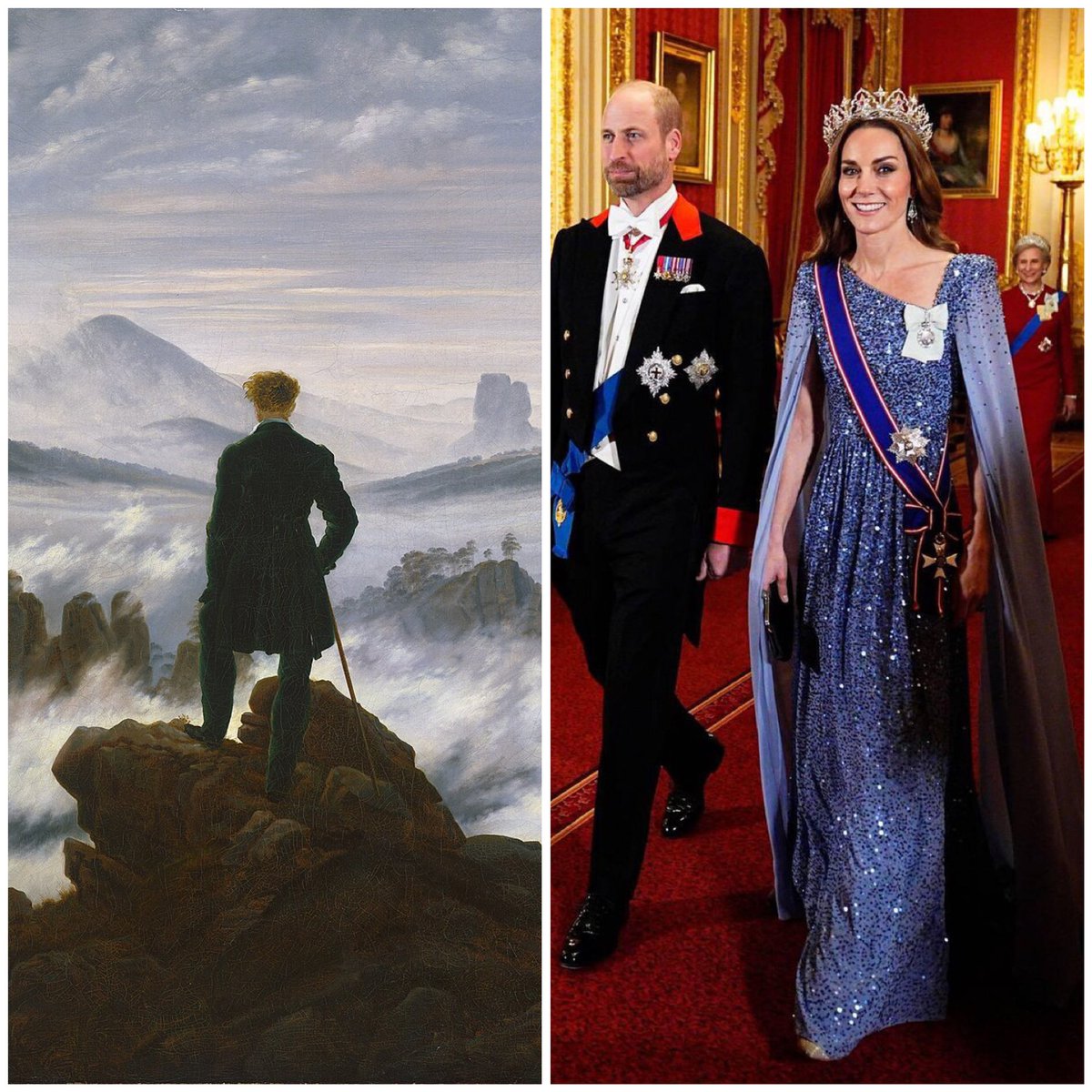 The Princess of Wales is wearing The Berlin Blue colour💙 

Invented in Berlin in 1706 &amp; changed art forever

Historical uses:
- Wanderer above the Sea of Fog-a painting by German Romanticist artist Caspar David Friedrich in 1818

#PrincessCatherine has a degree in History of Art