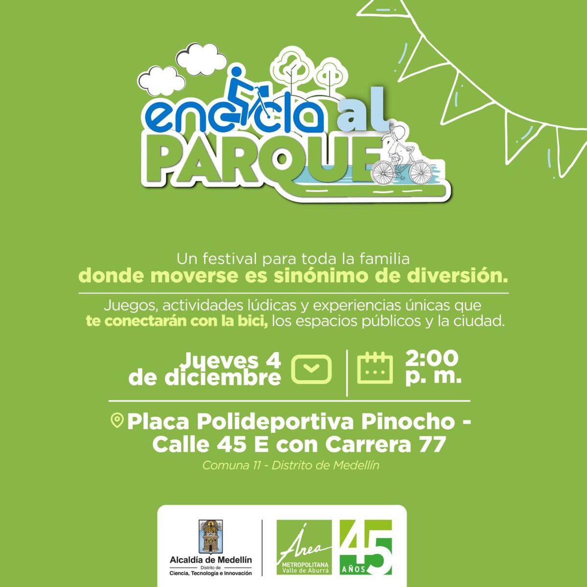 ¡EnCicla al Parque llega a la Comuna 11 del Distrito de Medellín! 🚲💚
Un espacio para encontrarnos, conversar sobre movilidad sostenible y seguir construyendo un sistema que pedaleamos entre todos ⚡️.
