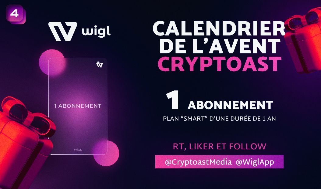 CryptoastMedia's tweet image. 🎁 Calendrier de l'avent Cryptoast 🎁

Jour 4 :

- 1 an d’abonnement Smart - Valeur totale 60€

Pour participer :

- Follow @WiglApp &amp;amp; @CryptoastMedia
- Like &amp;amp; RT ce post 💞

Tirage au sort : 26 décembre 🎅
Bonne chance à tous 🍀