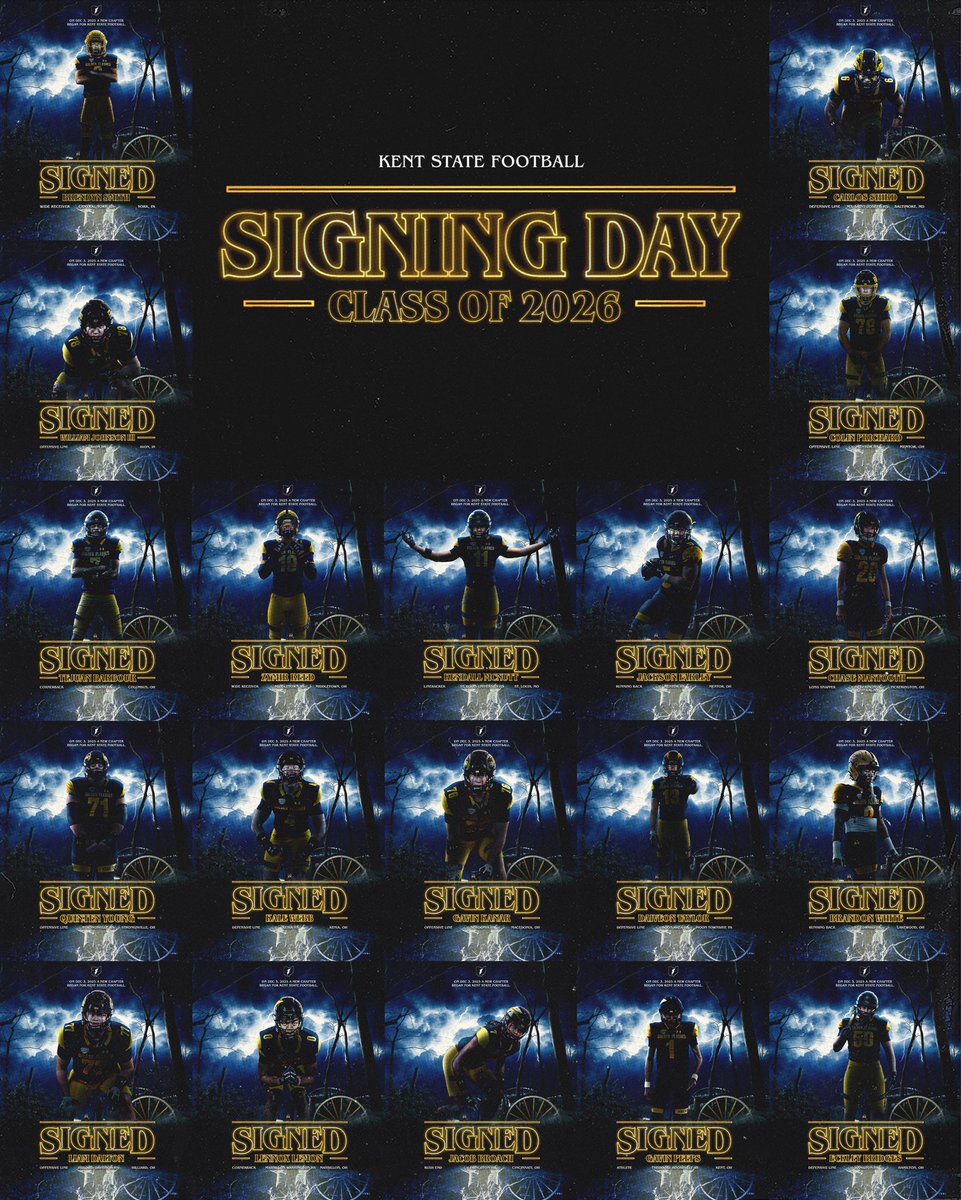 KentStFootball's tweet image. That’s a wrap on National Signing Day! Welcome to the 19 newest members of the Golden Flashes ✍️⚡️ 

#HAB1TS / #NSD26