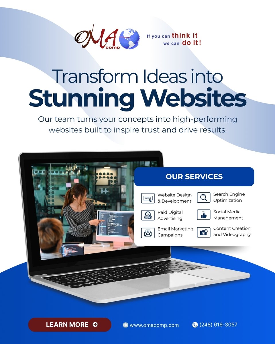 Omacomp's tweet photo. Transform your ideas into stunning, high-performing websites with OMA Comp. From web design to SEO and digital marketing, we help your business grow.

https://t.co/q01VnihxQK | (248) 616-3057
#OMAComp #WebDesign #DigitalMarketing https://t.co/sLXbep1bR6