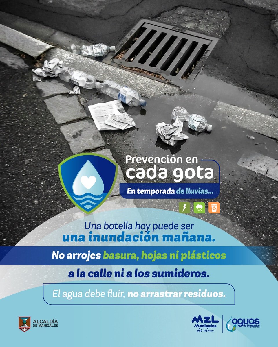 Una simple botella, una hoja o un envoltorio pueden parecer insignificantes… hasta que tapan un sumidero y terminan causando una inundación.
Cada residuo que llega a la calle afecta el recorrido natural del agua y pone en riesgo a toda la ciudad. #prevención