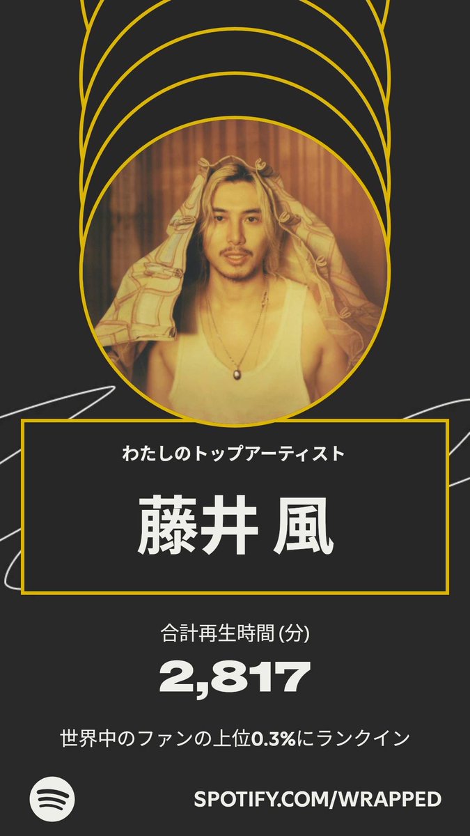 今年のわたしのトップアーティストは、藤井 風でした。わたしの聴き方について詳しくは #Spotifyまとめ をチェック。   spotify.com/wrapped-share/…