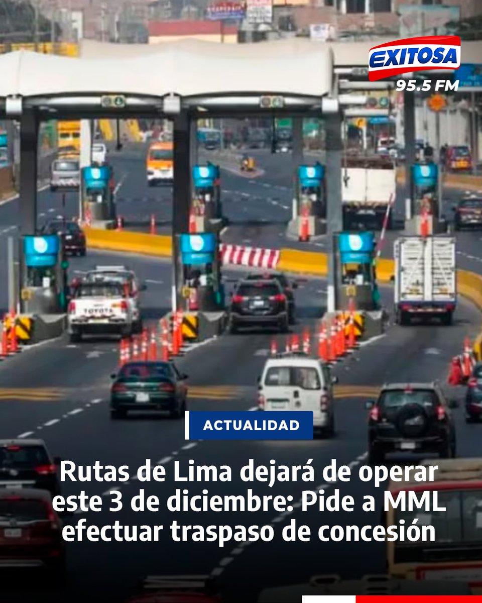 exitosape's tweet image. 🔴🔵 Rutas de Lima advirtió que este miércoles 3 de diciembre dejará de operar las vías concesionadas, reiterando su pedido para hacer efectivo el traspase de la concesión a la Municipalidad Metropolitana de Lima hasta antes de la medianoche.

🌐Más información en:…