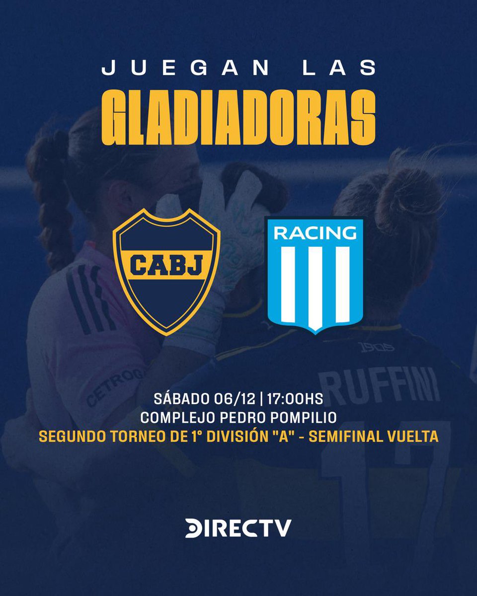 𝙅𝙪𝙚𝙜𝙖𝙣 𝙡𝙖𝙨 𝙂𝙡𝙖𝙙𝙞𝙖𝙙𝙤𝙧𝙖𝙨 ⚔️

⚽ Semifinal Vuelta | #TorneoClausura
🆚 Racing
🎫 Libre y gratuita (hasta agotar capacidad)
💻 TNT Sports / LPF Play

#DaleBoca 🔵🟡🔵