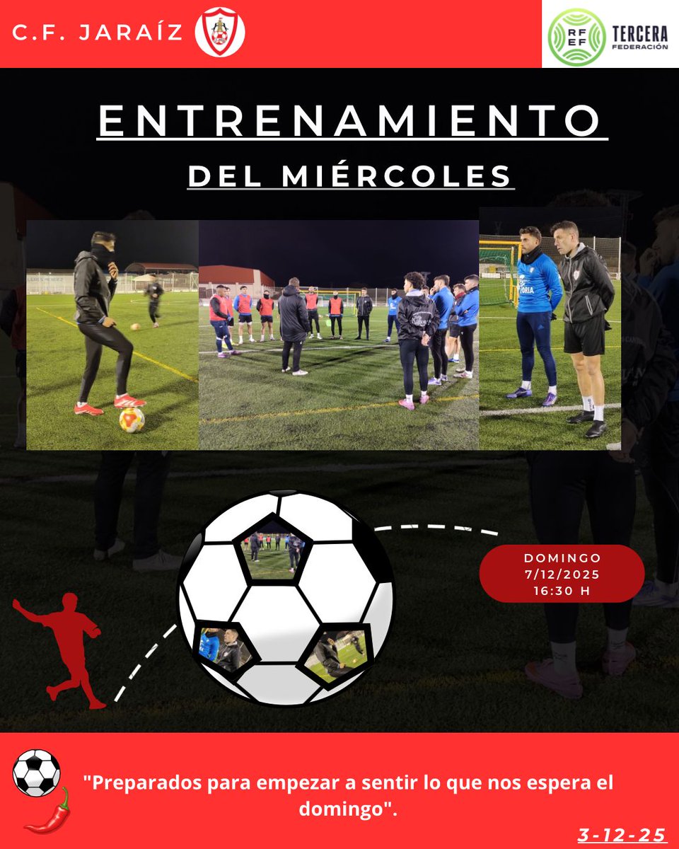 𝗖.𝗙. 𝗝𝗔𝗥𝗔Í𝗭 𝟮𝟱/𝟮𝟲.
𝗘𝗻𝘁𝗿𝗲𝗻𝗮𝗺𝗶𝗲𝗻𝘁𝗼 𝗱𝗲𝗹 𝗠𝗶é𝗿𝗰𝗼𝗹𝗲𝘀. 💪🏼 💪🏼 💪🏼.
Preparados para comenzar a sentir lo que nos espera el Domingo!!!
🌶️🌶️🌶️❤️💙⚽