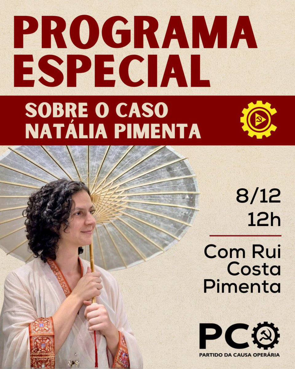 Na próxima segunda-feira, dia 8 de dezembro, às 12h, a CausaOperáriaTV irá transmitir um programa para explicar o caso do falecimento da companheira Natália Pimenta, desde os problemas médicos até os jurídicos.

O programa contará com a presença de Rui Costa Pimenta, além da