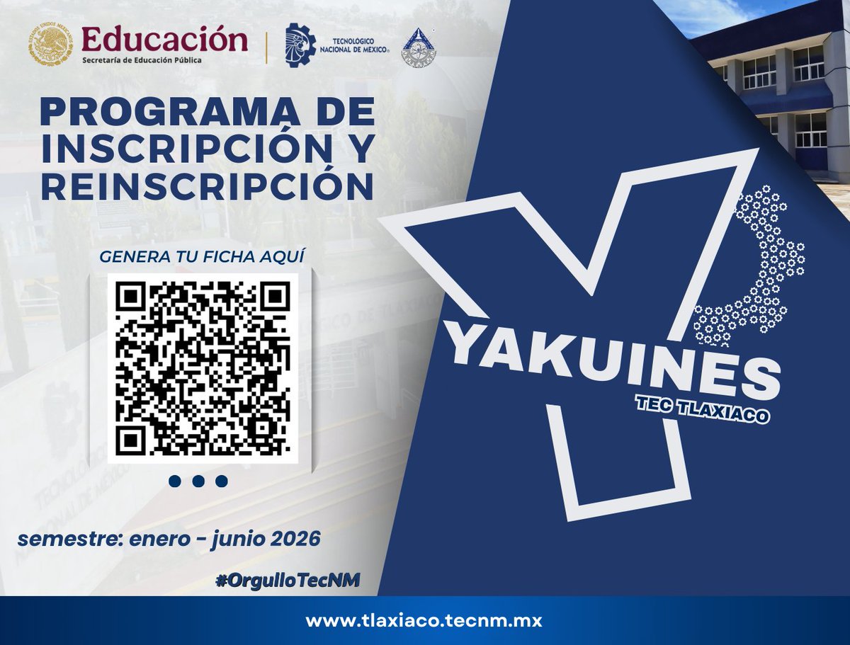 𝗣𝗥𝗢𝗚𝗥𝗔𝗠𝗔 𝗗𝗘 𝗜𝗡𝗦𝗖𝗥𝗜𝗣𝗖𝗜𝗢́𝗡 𝗬 𝗥𝗘𝗜𝗡𝗦𝗖𝗥𝗜𝗣𝗖𝗜𝗢́𝗡 𝗔𝗟 𝗣𝗘𝗥𝗜𝗢𝗗𝗢 𝗘𝗡𝗘𝗥𝗢 - 𝗝𝗨𝗡𝗜𝗢 𝟮𝟬𝟮𝟲

Conoce el proceso en el siguiente enlace:
tlaxiaco.tecnm.mx/programa-de-in…