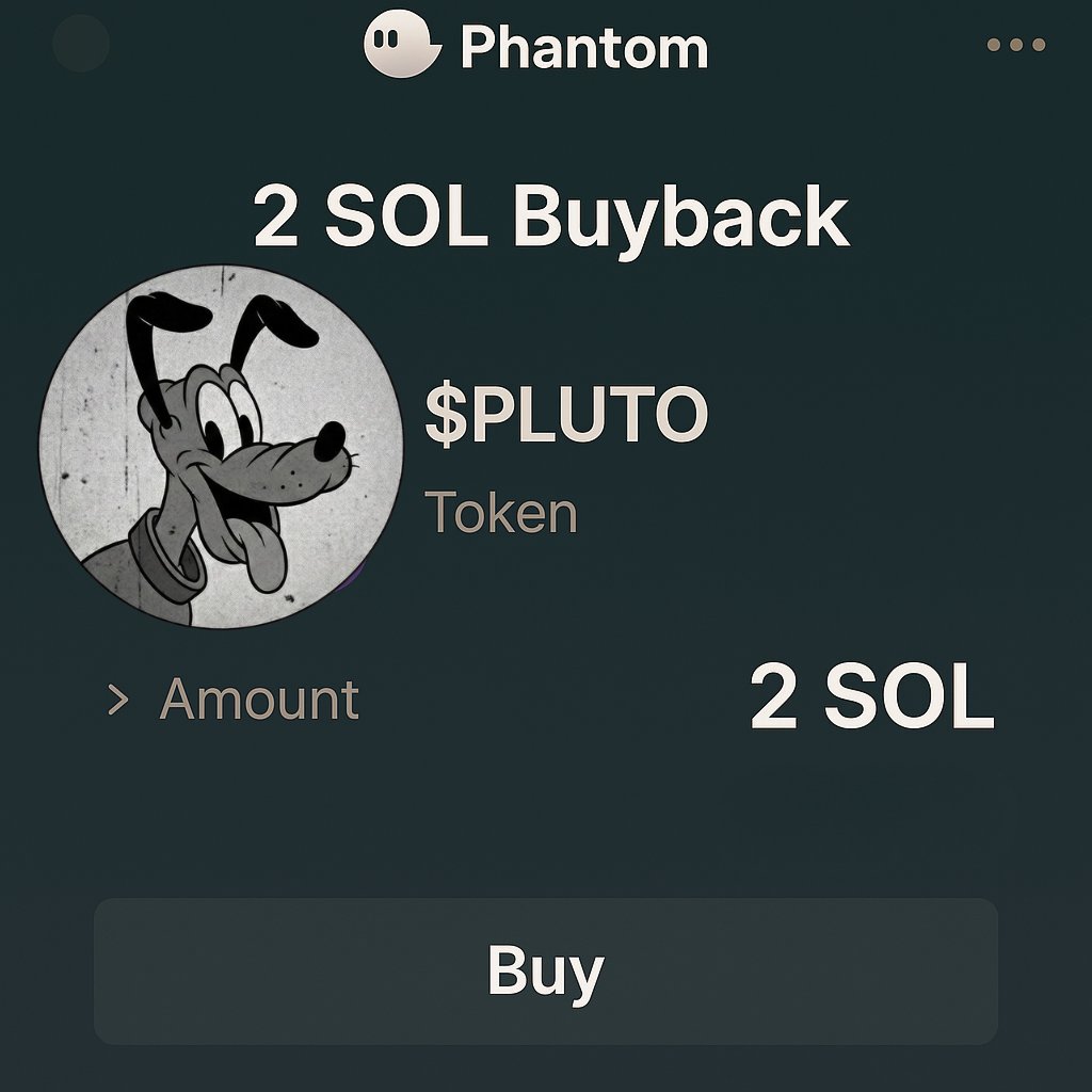 🚀 PLUTO Buyback ACTIVATED!

Just scooped 2 $SOL worth of $PLUTO and sent it straight to the DAO Wallet 📷🔥 

This treasury will fuel:

📷 Community Donations
 🧨Marketing Blasts
🔥 Token Burns
💪Stronger together

DAO Wallet: Eu1J83LbxpM43qU8RSZT4KTNHfXZwwm49MEJU8DmUk3e