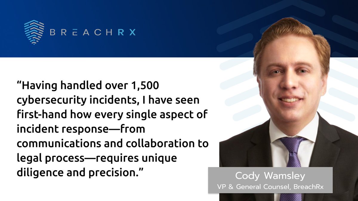 BreachRx's tweet photo. ICYMI: Cody Wamsley joined #BreachRx as our new VP &amp; General Counsel. His experience shows what we see daily: teams must make critical decisions faster than ever, yet many still rely on manual processes. Modernizing #IncidentResponse is no longer optional. https://t.co/BqecyaRVXH https://t.co/eNppB8Kqz5