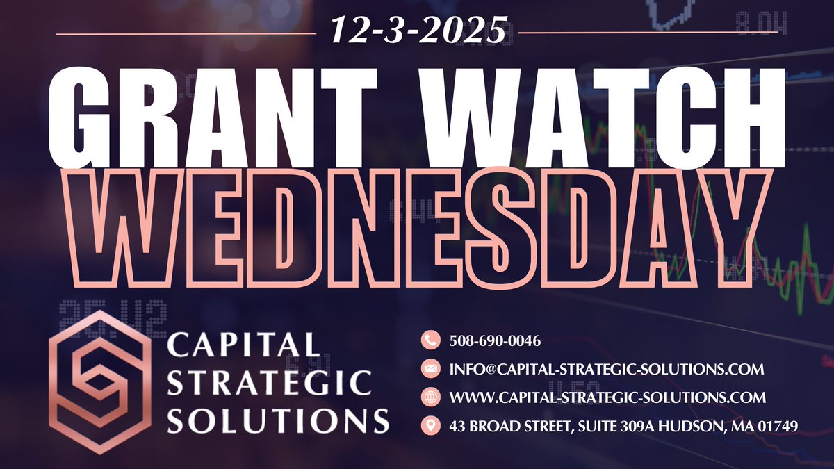 CSS_Mass's tweet image. It&apos;s Grant Watch Wednesday here at Capital Strategic Solutions! We&apos;ve found the best grant opportunities for your communities! 

Communities are planning for the year ahead, and strong funding is key to turning big ideas into real impact. This Grant Watch Wednesday shares the…