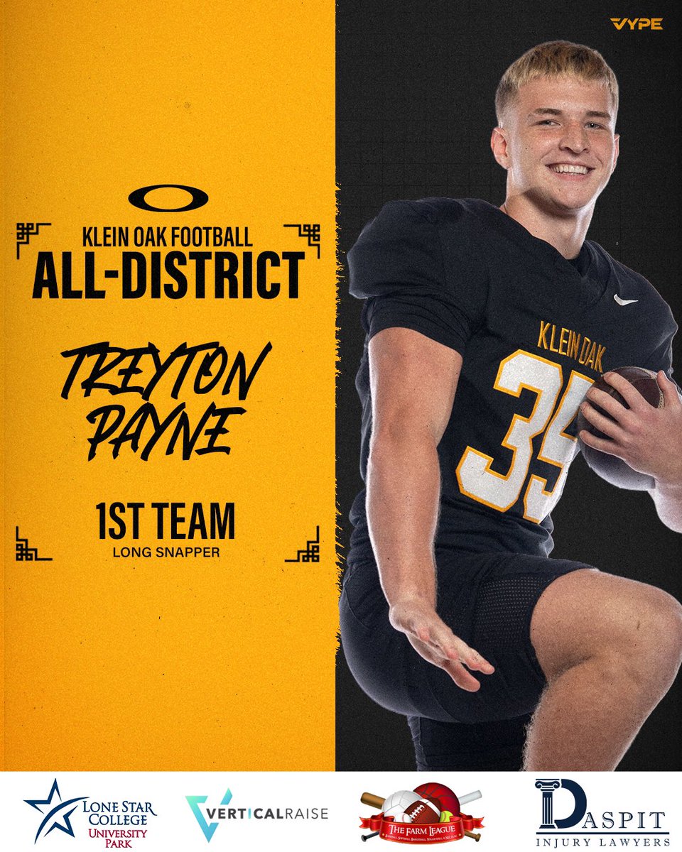 KLEINOAKFB's tweet image. T-PAYNE🤙

Congrats to @TPayne4035 on receiving 1st Team All-District honors!

#OakEm #thecOde