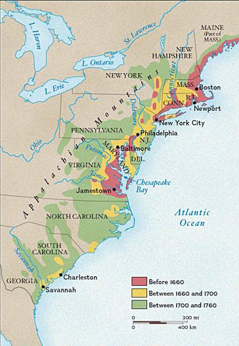 Stages of colonial settlement in the Thirteen Colonies