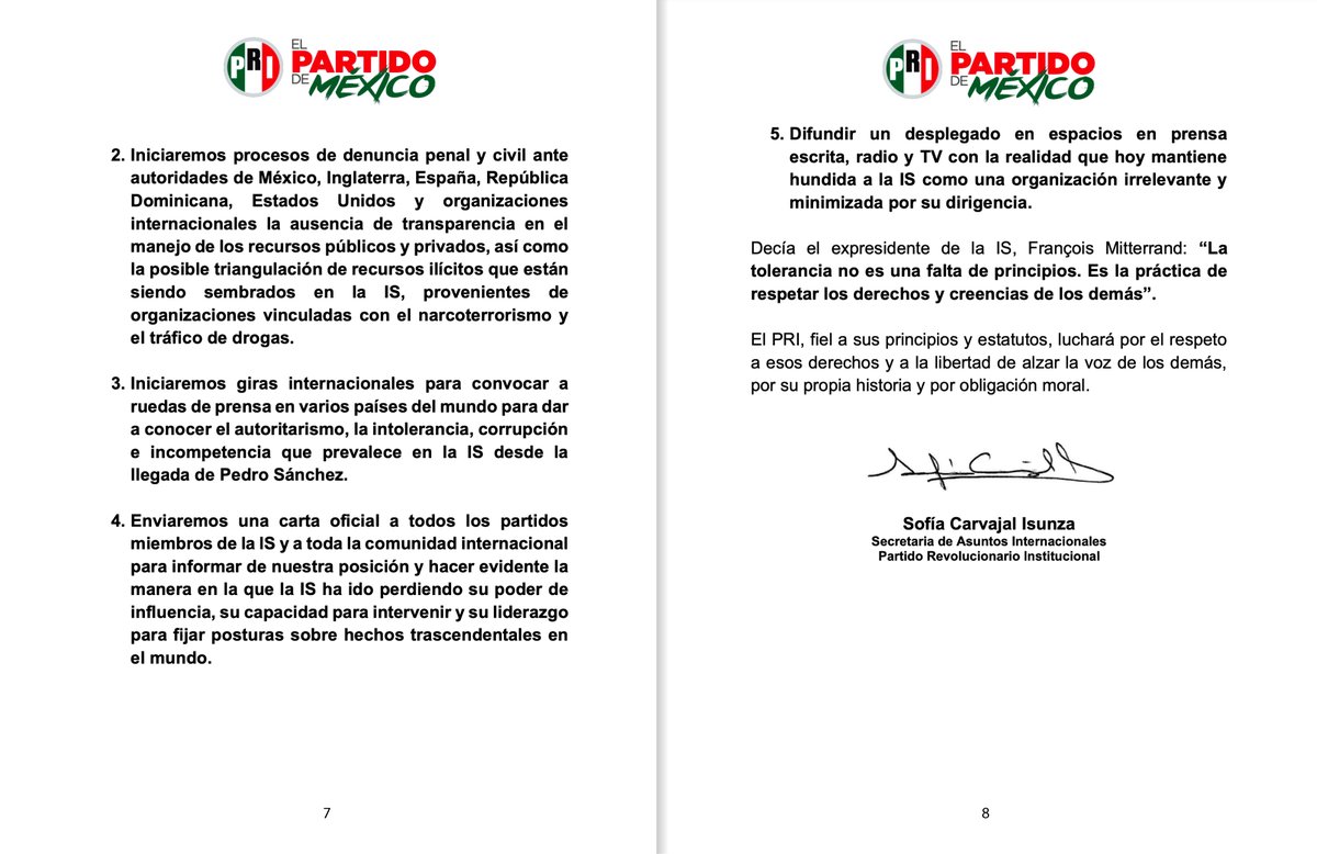 ¡MENTIRA! Nos fuimos porque la Presidencia de la Internacional Socialista se ha convertido en un organismo unilateral, oscuro, antidemocrático y corrupto.

Aquí nuestra carta enviada el 27 de noviembre de 2025, en la que anunciamos que ponemos una pausa en nuestra afiliación a la