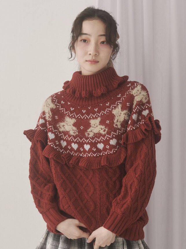 ▷再入荷アイテム bear yoke knit tops アイボリー/レッド/ネイビー