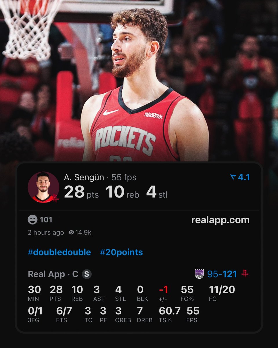 Alperen Sengun is the 3rd youngest player to reach 5,000+ PTS, 2,500+ REB &amp; 1,000+ AST.

Only LeBron &amp; Giannis were younger.