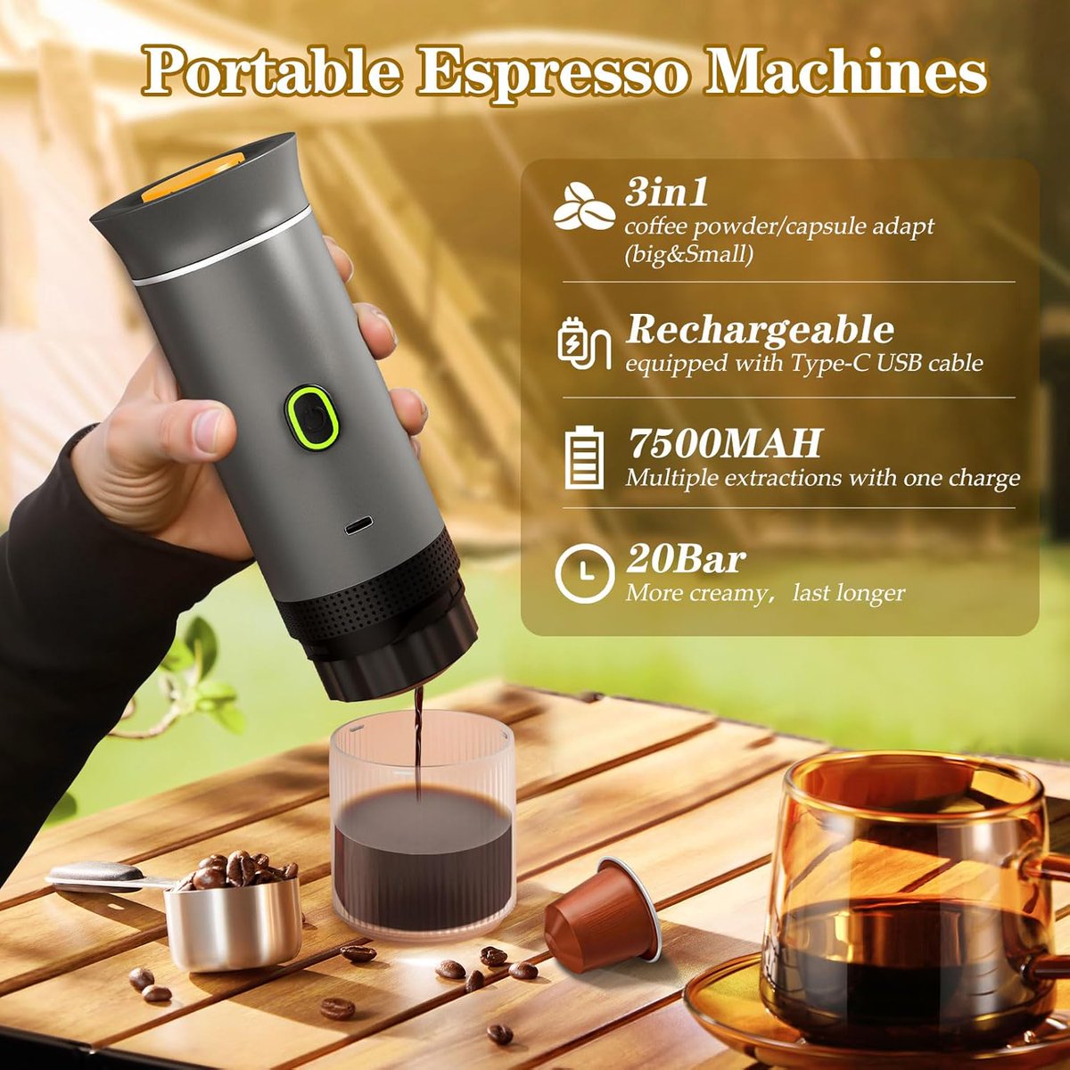 BdSuitable's tweet image. Portable Coffee Maker, Espresso Machine for camping, Travel Coffee Maker with USB-C, 3-in-1 Small Espresso Machine with Ground Coffee &amp;amp; Capsules (NS＆DG) for RV, Hiking, Office(Grey), Price-$45.59
Buy Now-amzn.to/48g6XXc