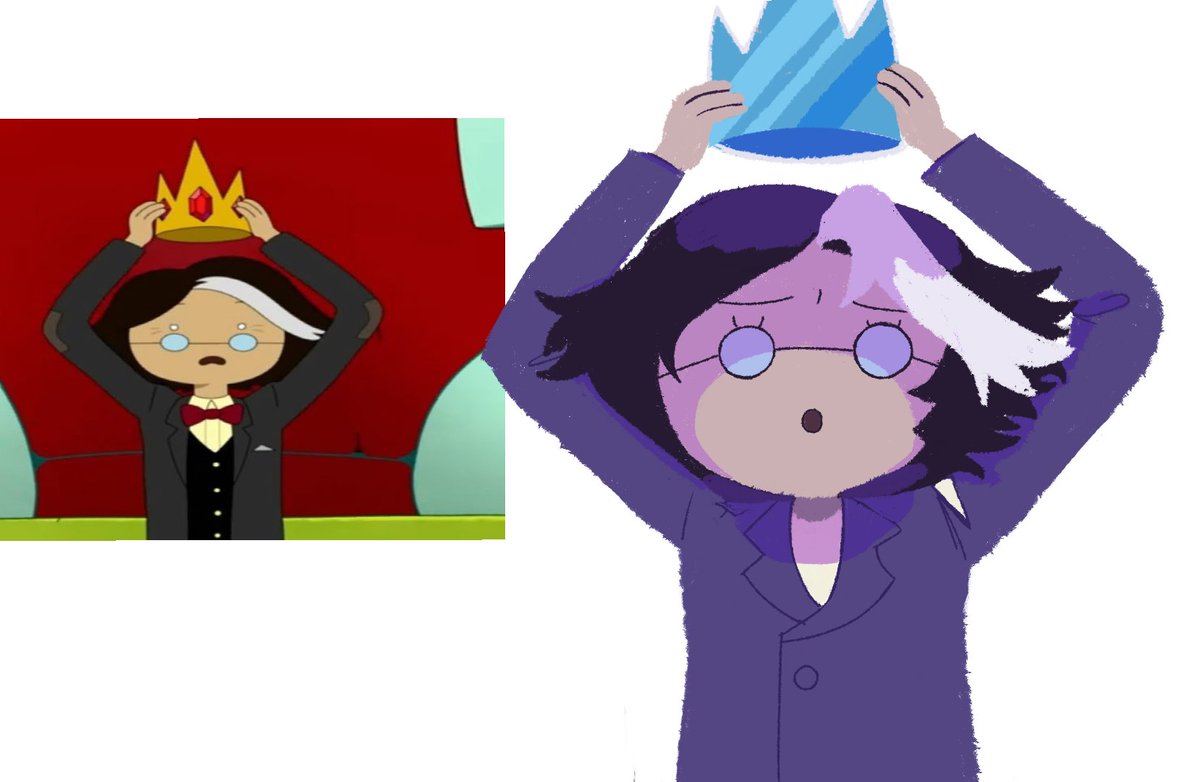 SpookyCatzzzz's tweet photo. simon putting on the crown in the winter wonderland style 

#adventuretime #simonpetrikov #FionnaAndCake #winterking #iceking https://t.co/bfqQEJVNhj