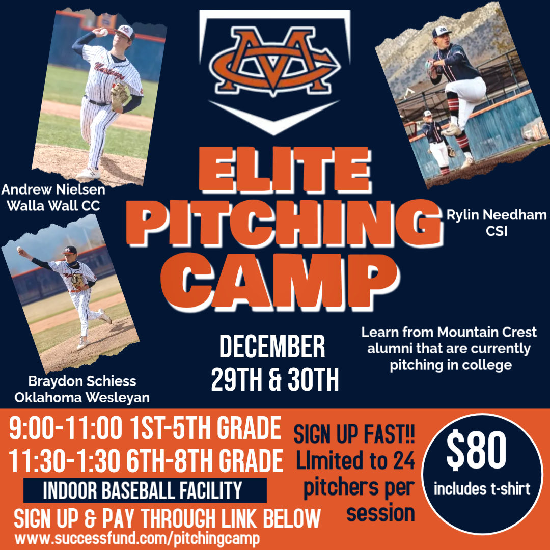 Step up to the mound at the Elite Pitching Camp, hosted by Mountain Crest Baseball at our indoor facility! On December 29th &amp; 30th, this camp welcomes pitchers of all levels to learn from current college baseball pitchers and experienced Mountain Crest coaches.