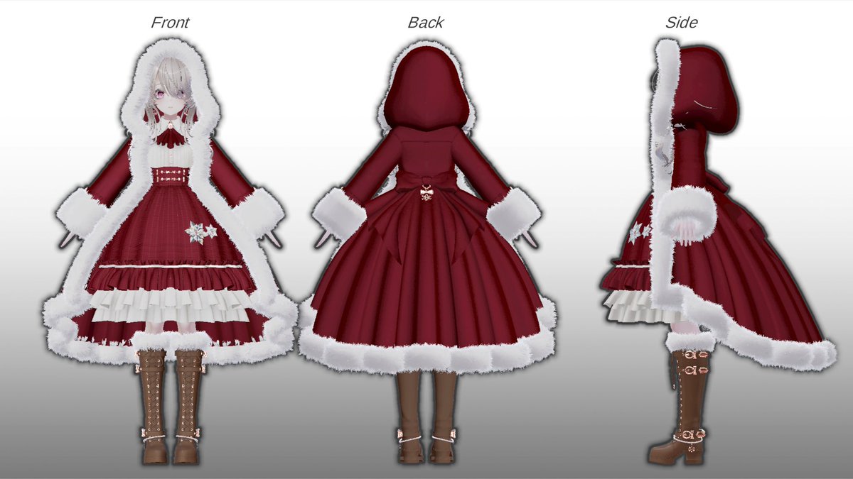 #NoddyJAM から新商品のお知らせです🎀
来週12/12(金)販売を予定しています✨

本格的な冬にぴったりのフワフワなファーコートと、クラシカルな雰囲気の膝丈ワンピースを合わせた甘めのお衣装です♡
フード有りversionもご用意してます🥰
#BOOTH #VRChat