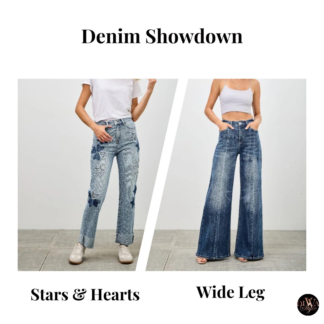 DivvaStyle's tweet image. Holiday Outfit Prep! 🎁 Which denim fits your vibe this season? 

Retweet for the Star &amp;amp; Heart Patch Dad Jeans (Fun &amp;amp; Edgy) 🌟 Like for the Seamed Wide Leg High Rise (Sleek &amp;amp; Retro) 👖 divvastyle.com/collections/je…

#DenimStyle #FashionPoll