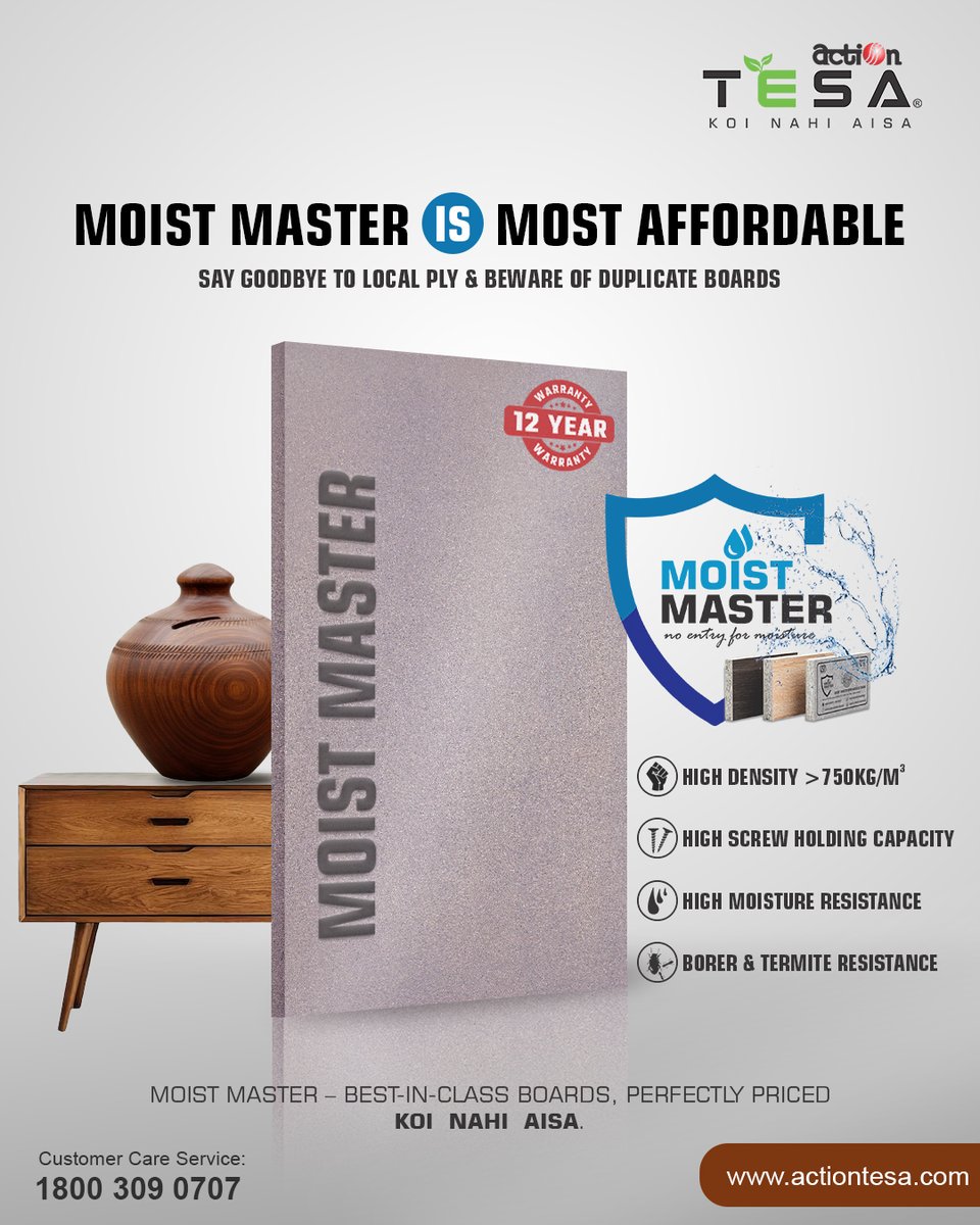 Moist Master is designed to meet the specific needs of coastal regions and damp areas — and the best part is that it fits perfectly within your budget. Choose Moist Master: best in its class and perfectly priced.

#MoistMaster #ActionTESA #KoiNahiAisa #EngineeredForExcellence