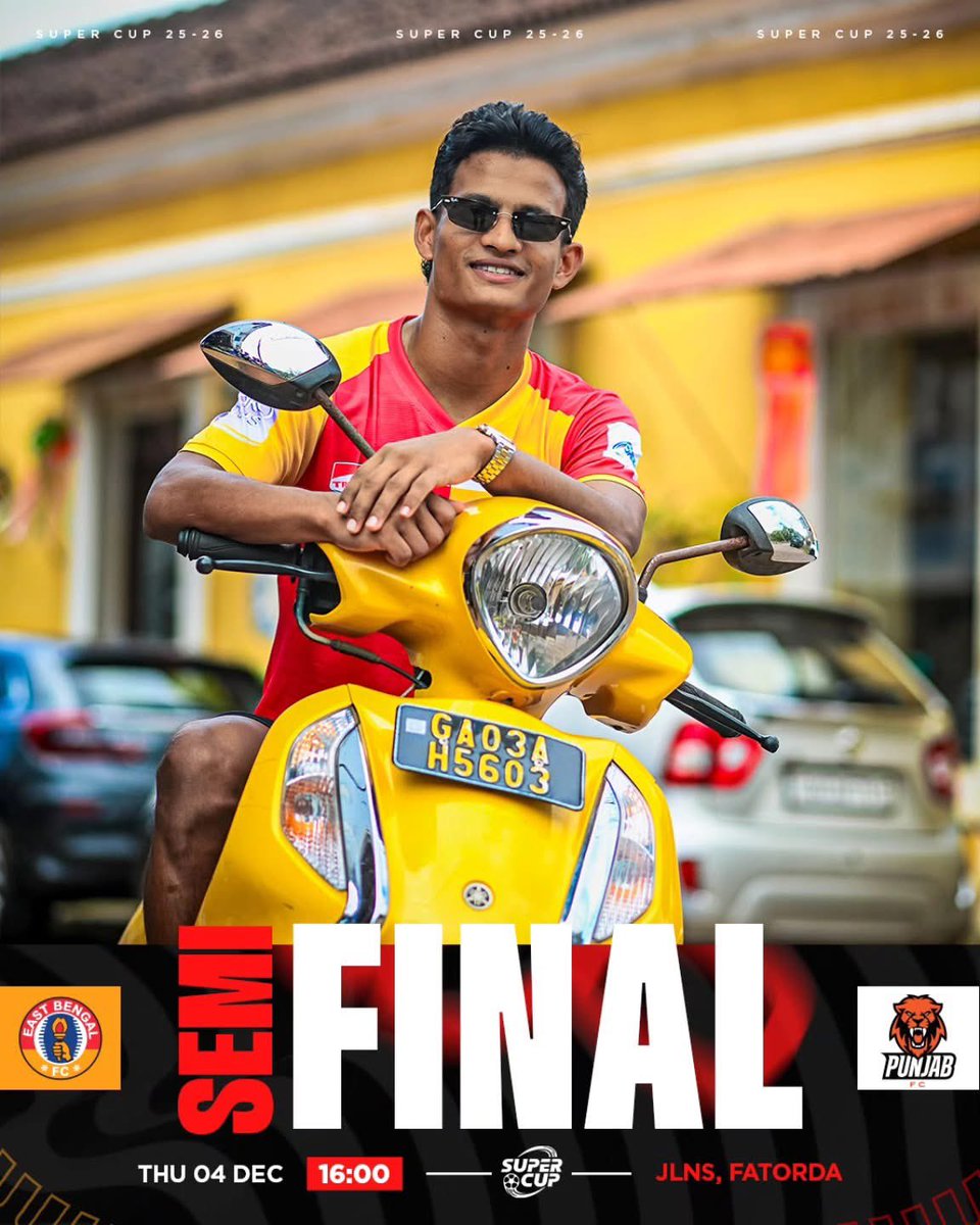 ⚔️ Semi-final 🆚 Punjab FC
🏟️ JLNS, Fatorda, Goa
🗓️ Tomorrow 
⏰ 4 PM
📺 Live on Star Sports Khel &amp; JioHotstar 

#JoyEastBengal #AIFFSuperCup