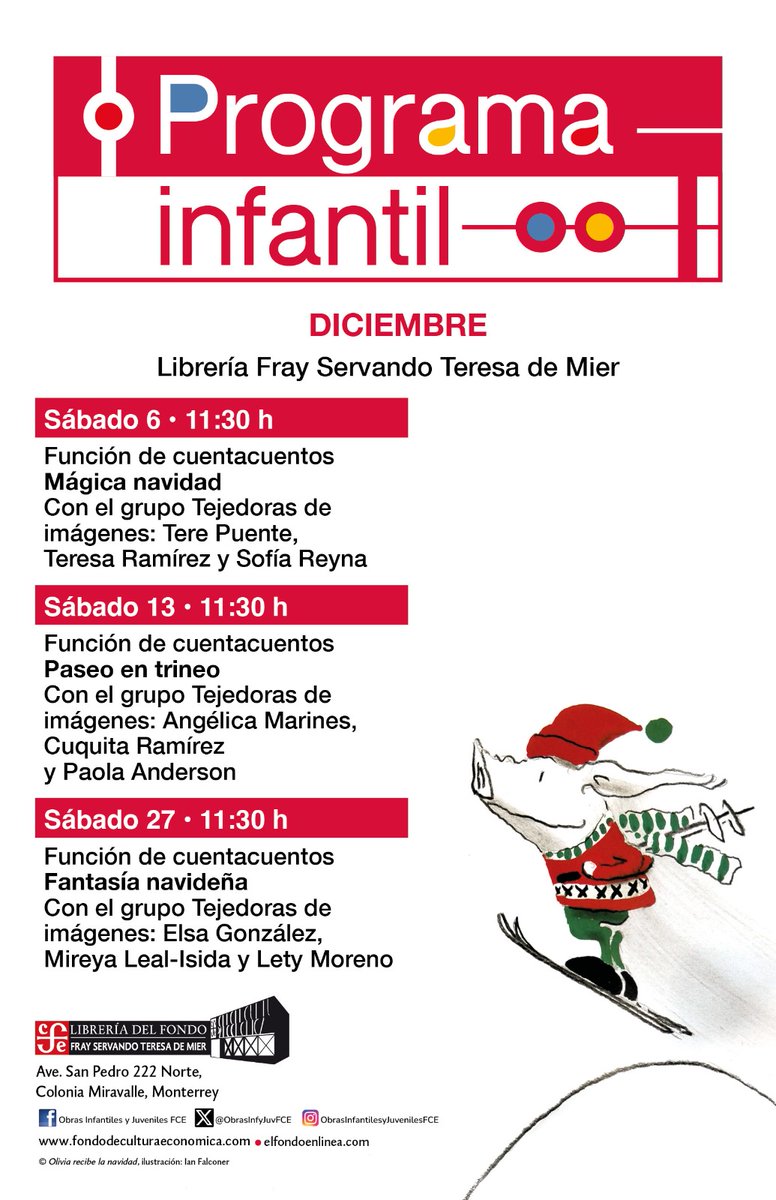 FCEMexico's tweet image. ✨ ¡La magia de las historias llega este mes!
El Fondo de Cultura Económica llega con una nueva temporada de cuentacuentos, consulta los carteles para no perderte ninguno 😎📚
#LibreríaRosarioCastellanos #LibreríaFrayServandoTeresaDeMier #LibreríaOctavioPaz