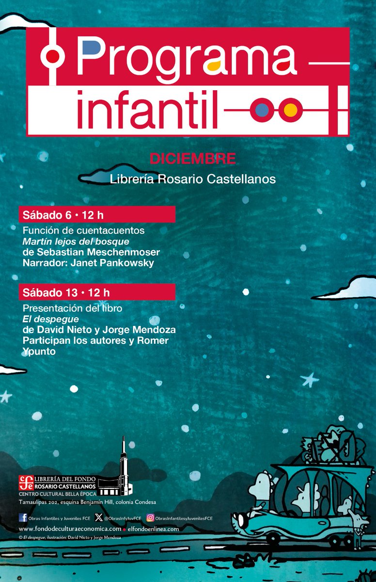 FCEMexico's tweet image. ✨ ¡La magia de las historias llega este mes!
El Fondo de Cultura Económica llega con una nueva temporada de cuentacuentos, consulta los carteles para no perderte ninguno 😎📚
#LibreríaRosarioCastellanos #LibreríaFrayServandoTeresaDeMier #LibreríaOctavioPaz