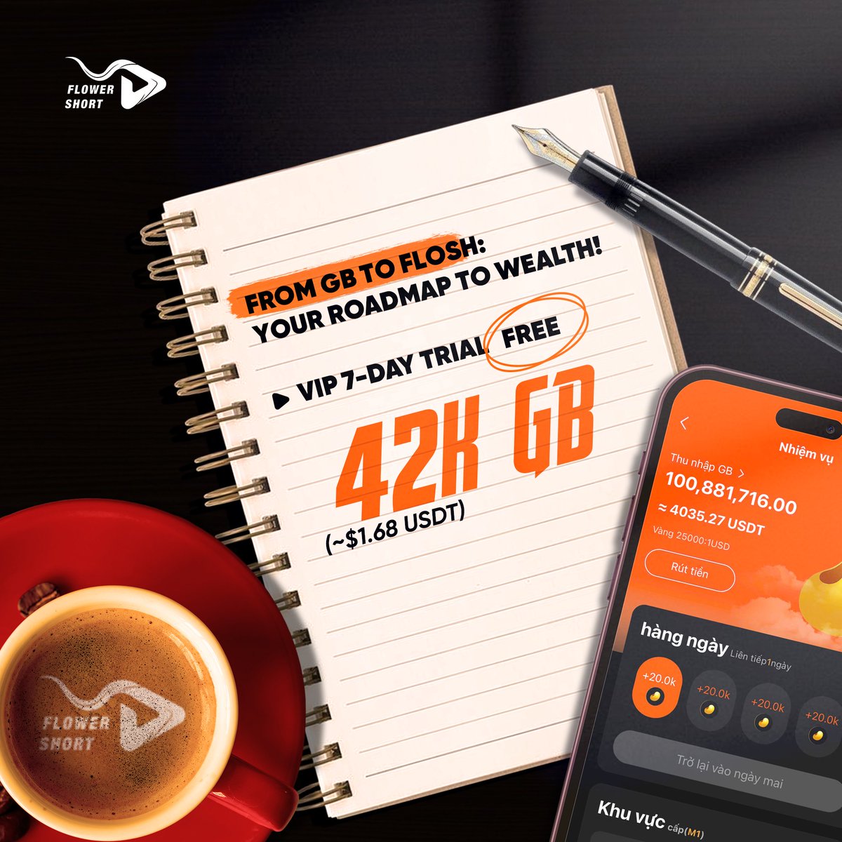 FlowerShort_'s tweet photo. From GB to FLOSH:
Your roadmap to riches!
📊 Start with free 7-day VIP trial – earn 42K GB (~$1.68 USDT), withdraw or hold for minting.
No catch, just value.
Claim now!
#FLOWERSHORT #Airdrop #FLOSH #Web3 https://t.co/YQLSJPOzih